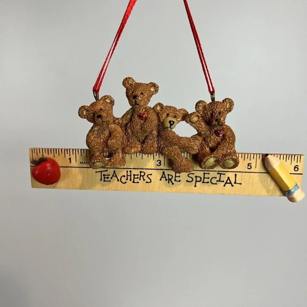 Kurt S Adler Teachers Are Special Bears on Ruler Ornament